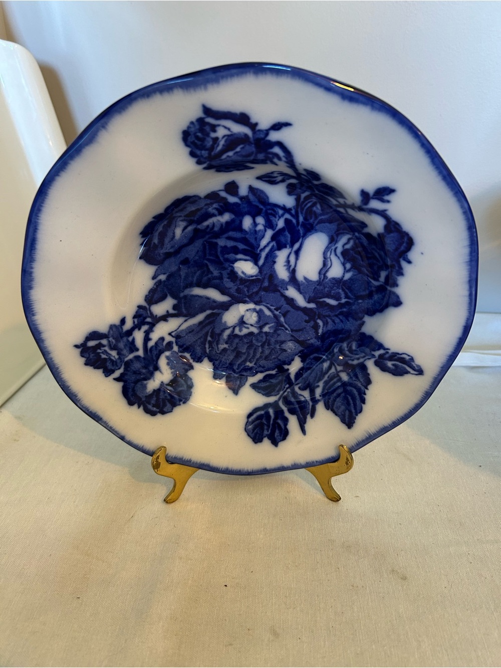 Antique Victorian flow blue ironstone Staffordshire Blue and White Floral Bowl